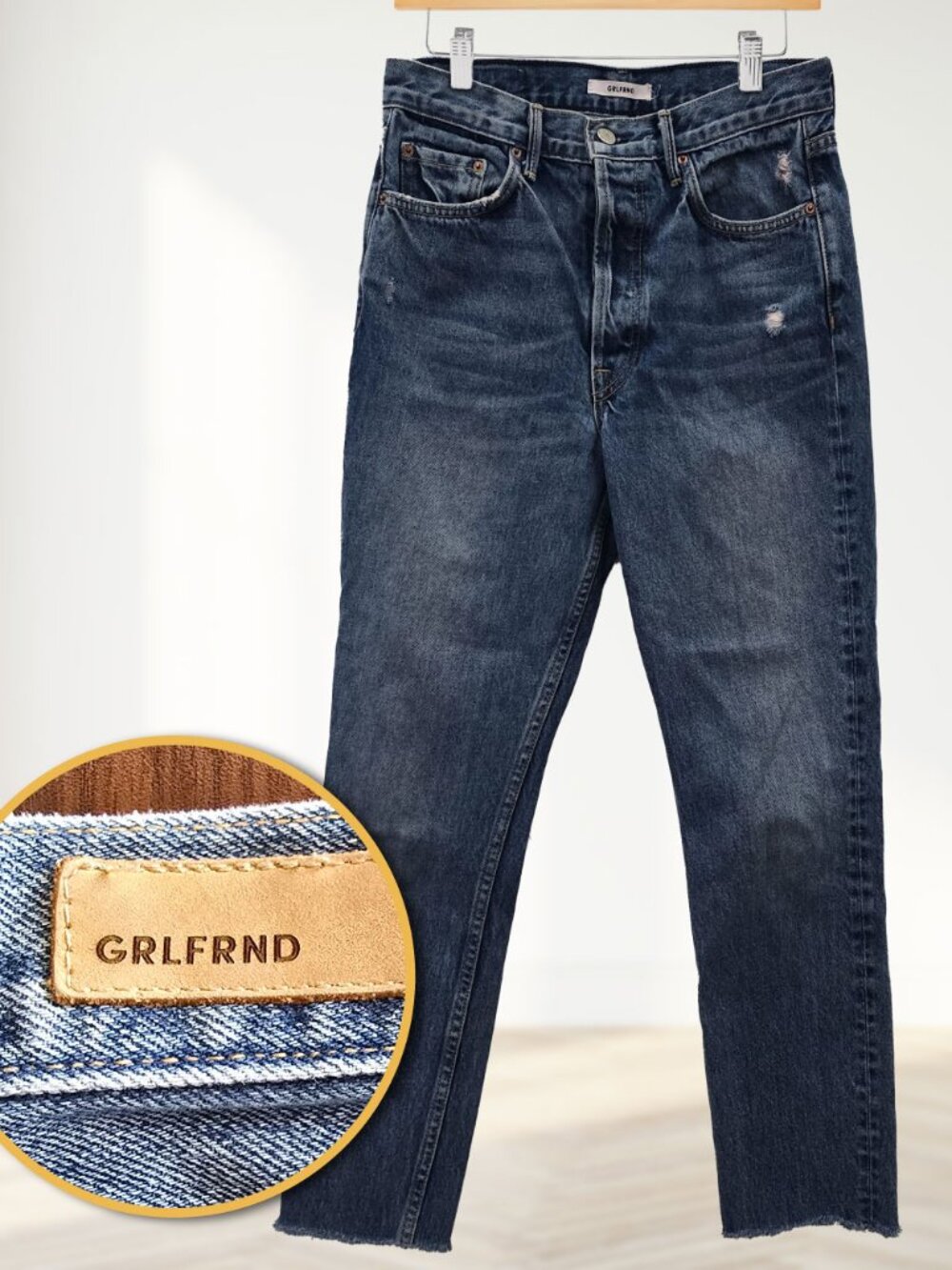 GRLFRND Karolina Jeans Sz 28 Petite Close To You Raw Hem Straight Leg